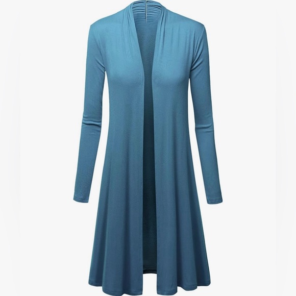 Women's Solid Long Sleeve Open Front Long Cardigan - Picture 2 of 6